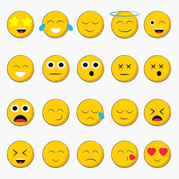 Set of emojis with different emotions for Web and Physical. hand drawn