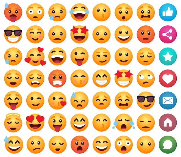 Set di emoticon cartoon emoji sorriso per i social media
