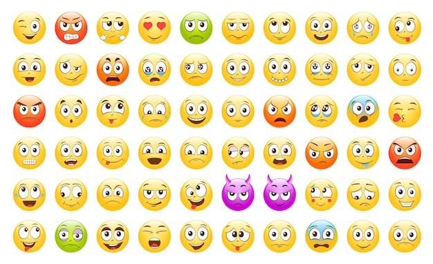 Set of emoticons emoji smile icons isolated vector illustration on white background