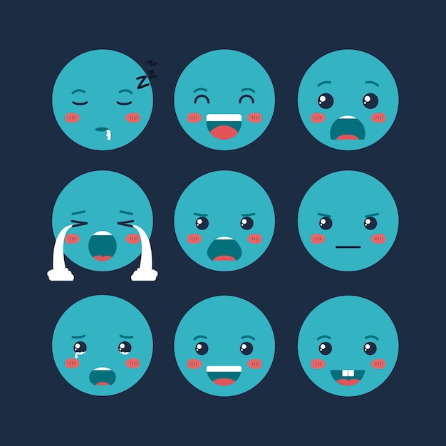 Vector set emoticons kawaii characters