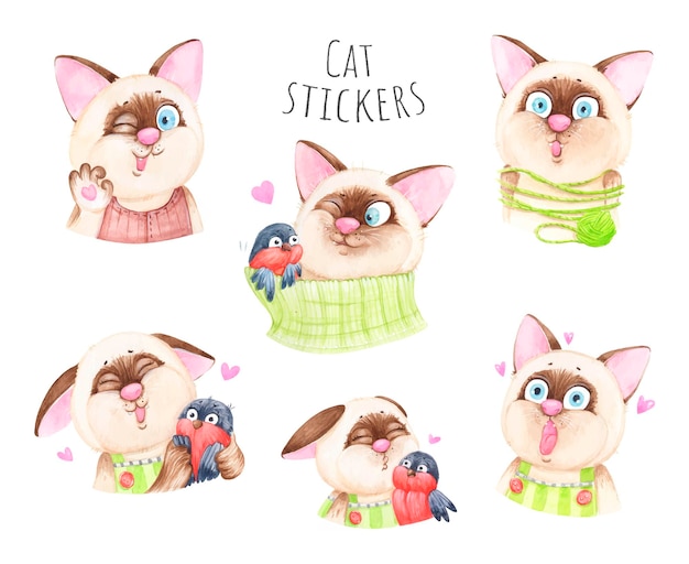 Set of emotions of cut cats illustration