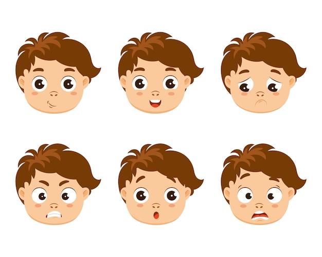 A set of emotions the face of a funny little boy with different emotions joy anger resentment