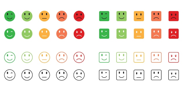 Установите рейтинг эмоций разными цветами. Набор векторных иконок. Обратная связь с пользователем. эп.10