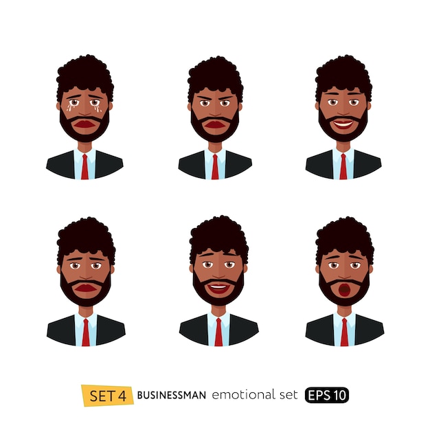 Set of emotions to the young black african american man