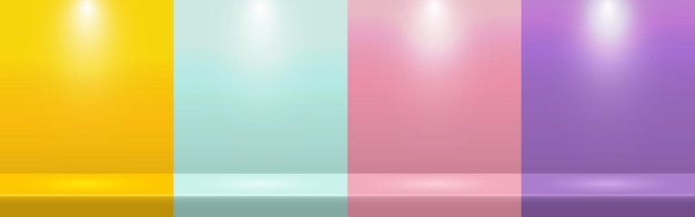 Vector set of empty background yellow green pink purple with lighting