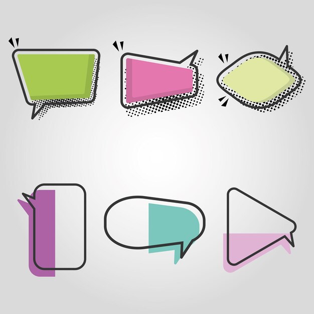 Vector set of empty colored comic speech bubble vector