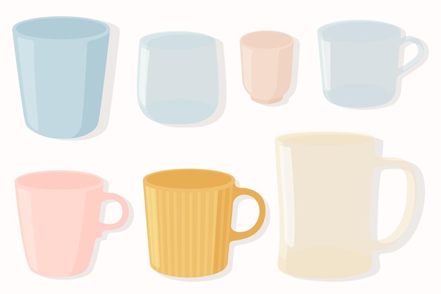 Vector set of empty cups with different colors