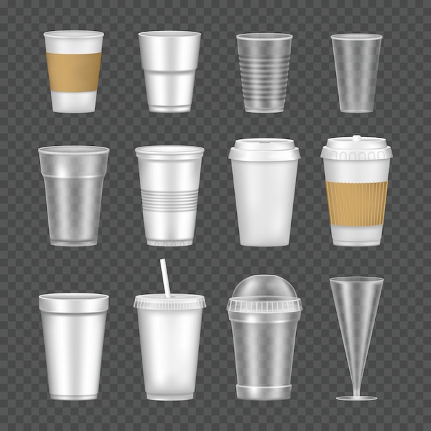 Vector set of empty, transparent, realistic mockup glasses for drinks.