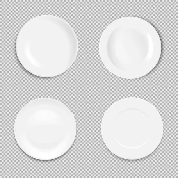 Установите пустую белую тарелку на белом фоне. векторная иллюстрация