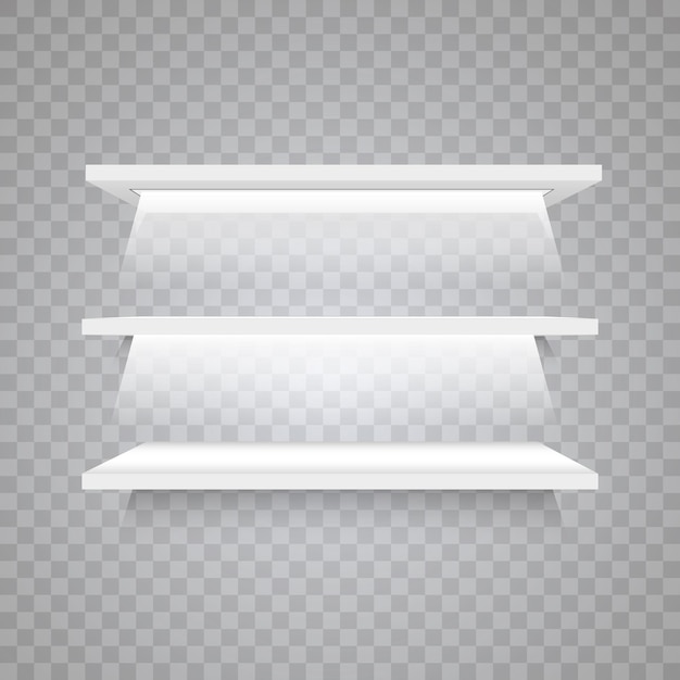 Set of empty white shelves isolated on transparent background Vector design elements