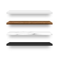 Set of empty wood marble white black plastic shelf shelves