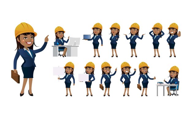 Set of engineer with different poses