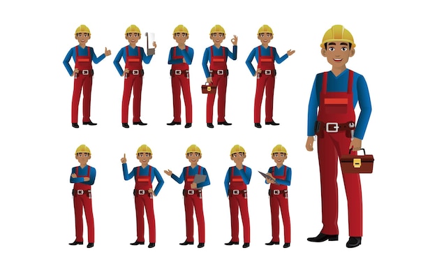 Vector set of engineer with different poses