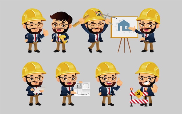 Set of engineer  with different poses