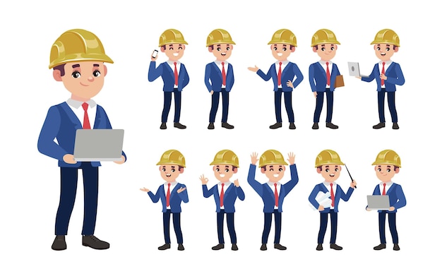 Set of engineer with different poses