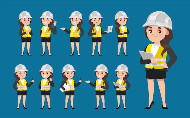 Set of engineer with different poses