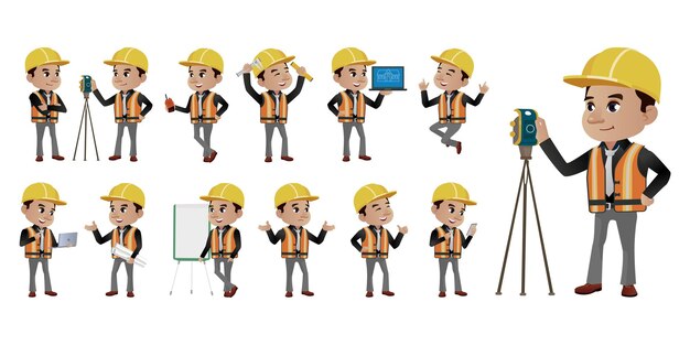 Set of engineer with different poses