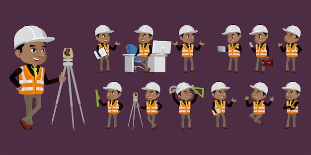 Set of engineer  with different poses