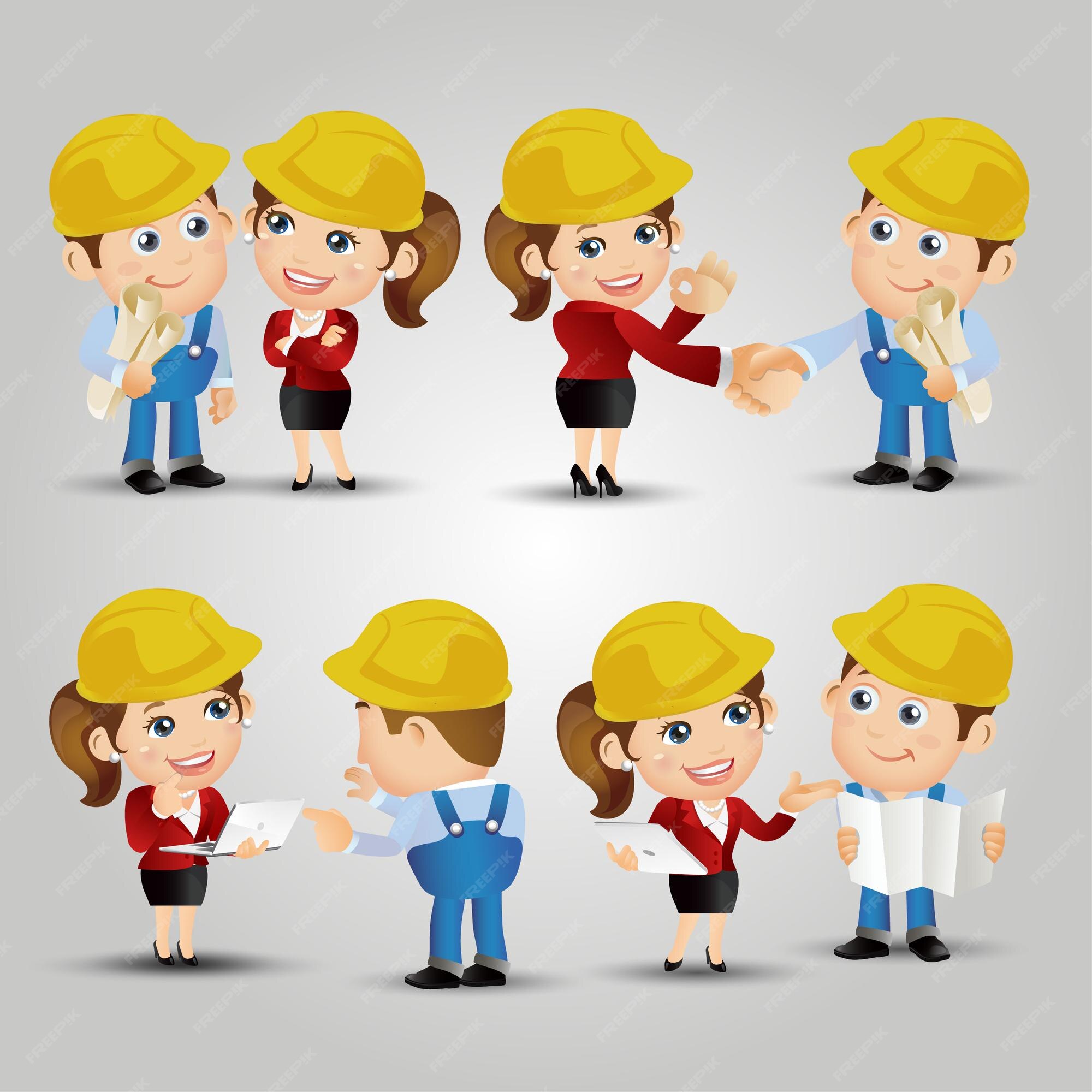 Premium Vector | Set of engineer with different poses Premium Vector | Set of engineer with different poses