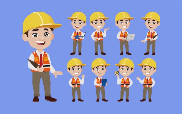 Set of engineer with different poses