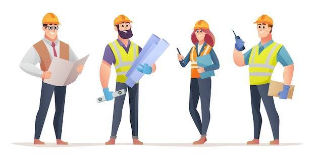 Vector set of engineers cartoon character