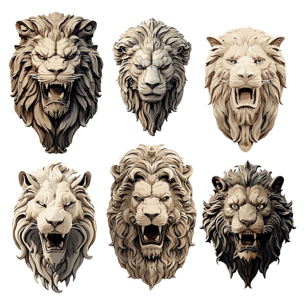 Set of engravings with lion head vector