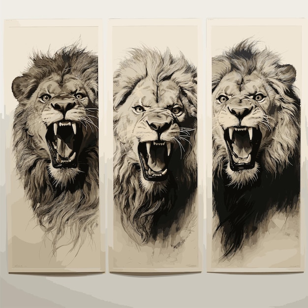 Vector set of engravings with lion head vector