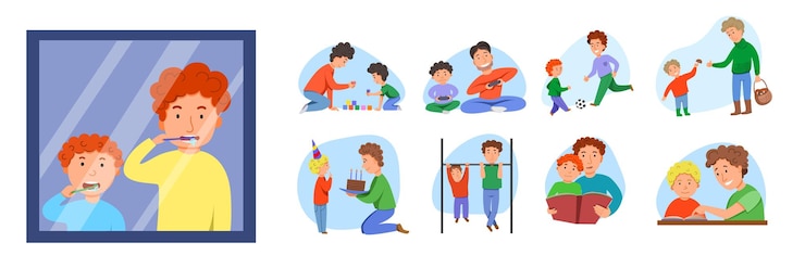 Vector a set of entertainment activities for father and son