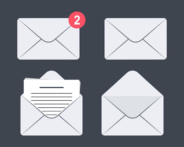 Set of envelope icon. Mail. incoming message, Open and read message. Set of mail message icons