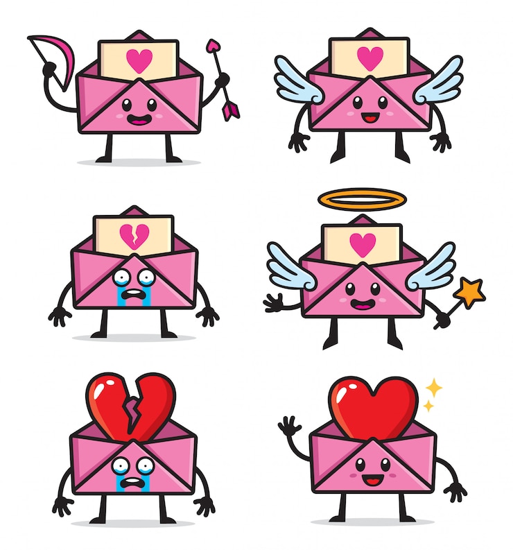 Vector set of envelope love character