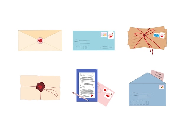 Vector set of envelopes and letters