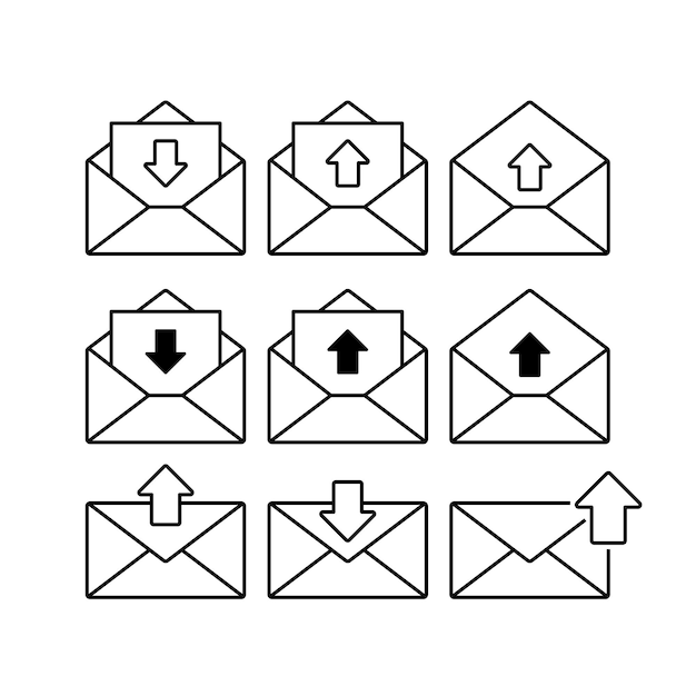 Набор конвертов сообщение приходит идет символ открытый знак конверта