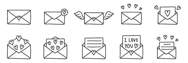 Vector set of envelopes with hearts love letters valentine39s day icons