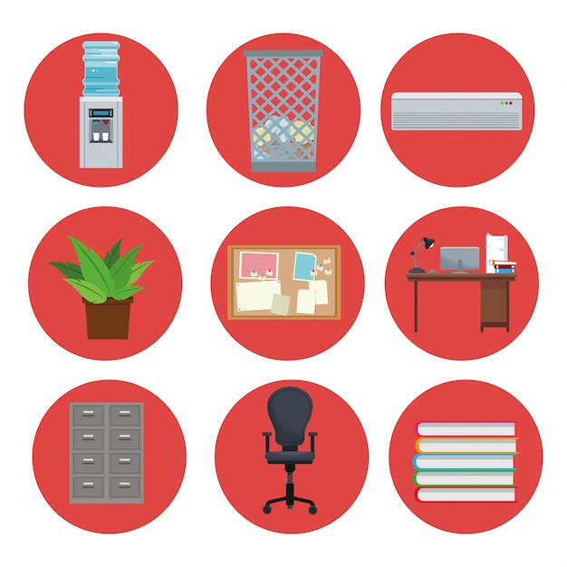 Set equipment office elements icon