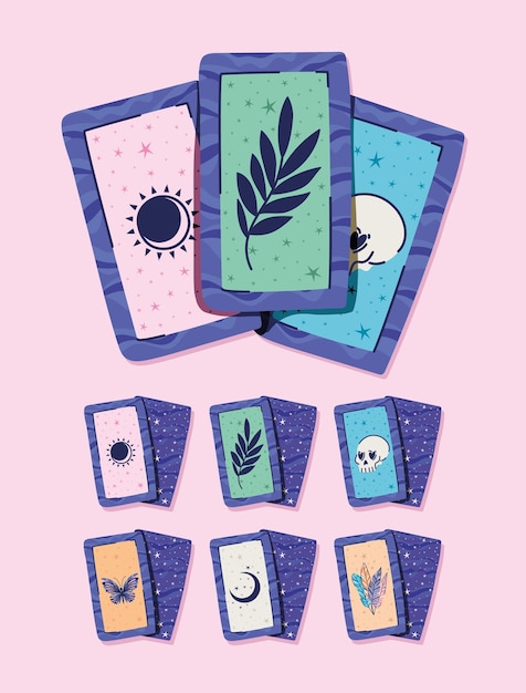 Vector set of esoteric cards on a pink illustration design