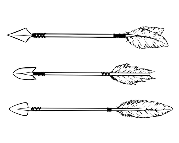 Set of ethnic of bow arrows in engraving style Vector illustration in boho style