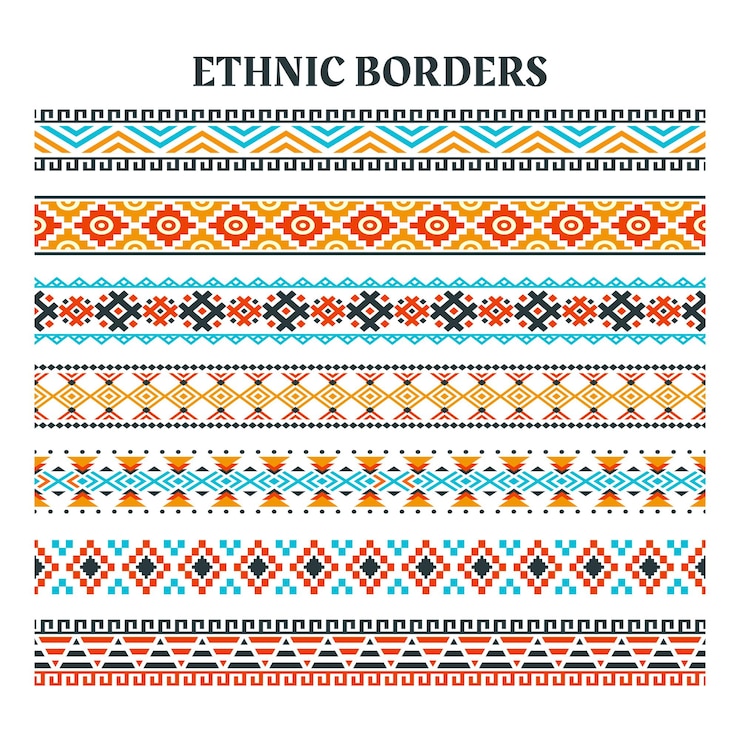 Vector set of ethnic element strips border, ethnic strips motifs, ethnic borders handmade with stripes