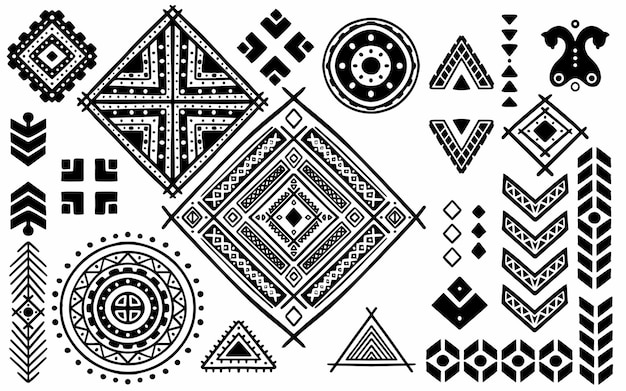 Set of ethnic hand drawn doodle in aztec style isolated on white background