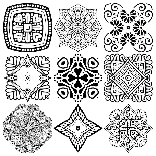 Set of ethnic mandala drawing.