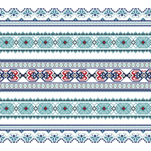 Vector set of ethnic ornament pattern in blue colors