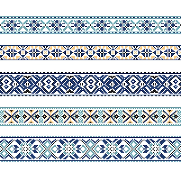 Set of Ethnic ornament pattern in blue colors