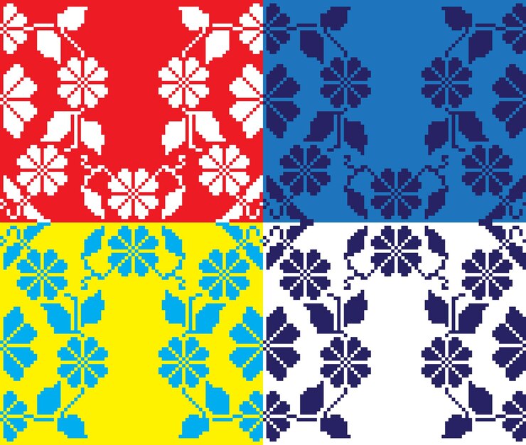Vector set of ethnic ornament pattern in different colors vector illustration