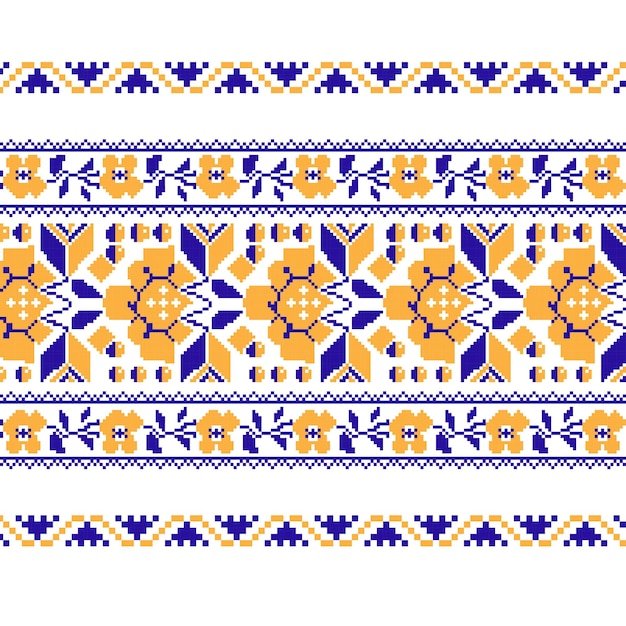 Set of ethnic ornament pattern with cross stitch flower