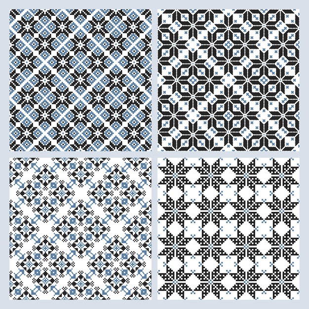 Set of ethnic seamless patterns Geometric abstract twocolor patterns Ethnic motifs Print textile