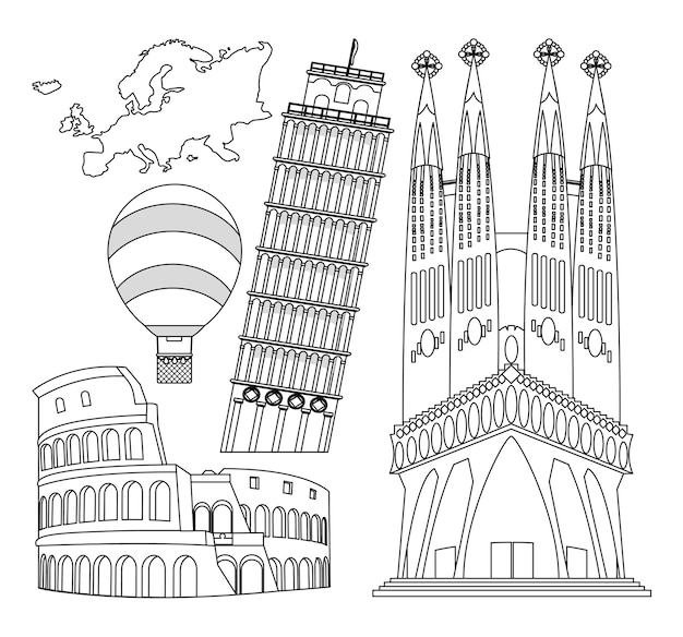 Vector set of europe monuments