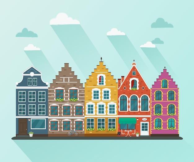 Set di vecchie case colorate europee