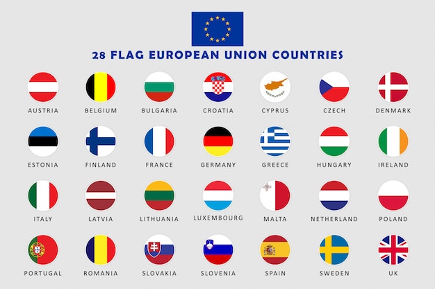 Vector set of european union countries round flags