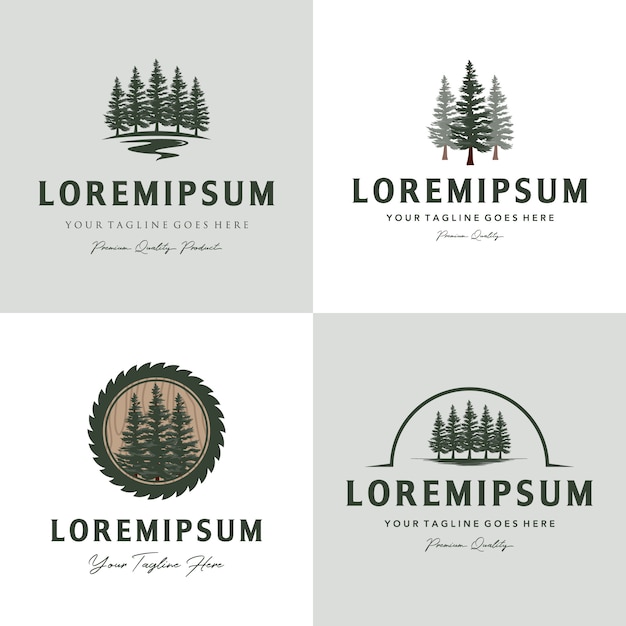 Vector set of evergreen pine tree logo vintage