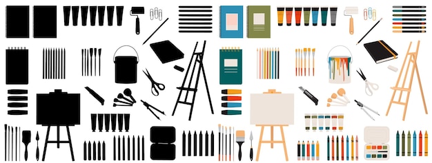 Vector set of everything for the artist easel paints pencils notebooks on a white background vector