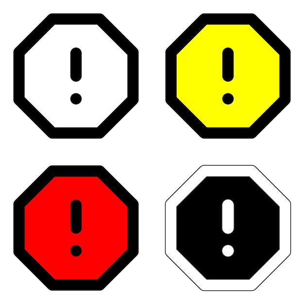set exclamation mark of octagon alert warning icon sign vector flat design for website mobile